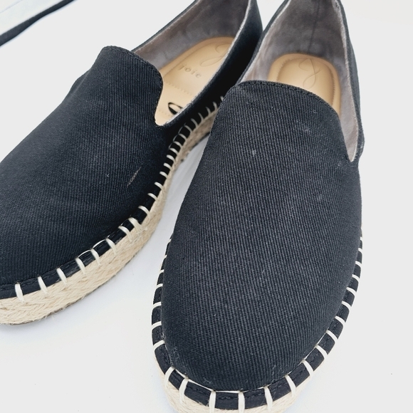 Joie Cara Black Canvas Jute Platform Slip-On Loafers - Picture 5 of 13
